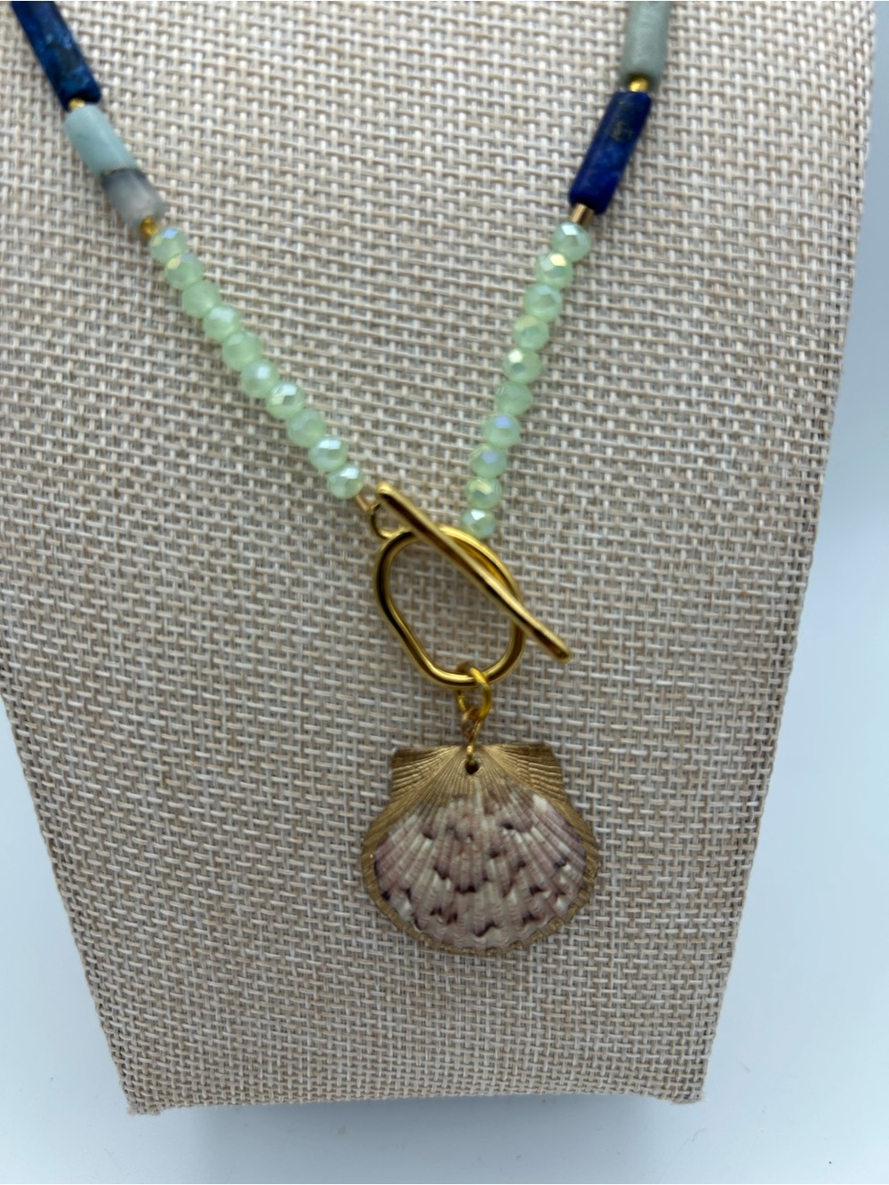 Handcrafted Lapis Lazuli and Green Tourmaline Gemstone Necklace - Picture 2 of 3